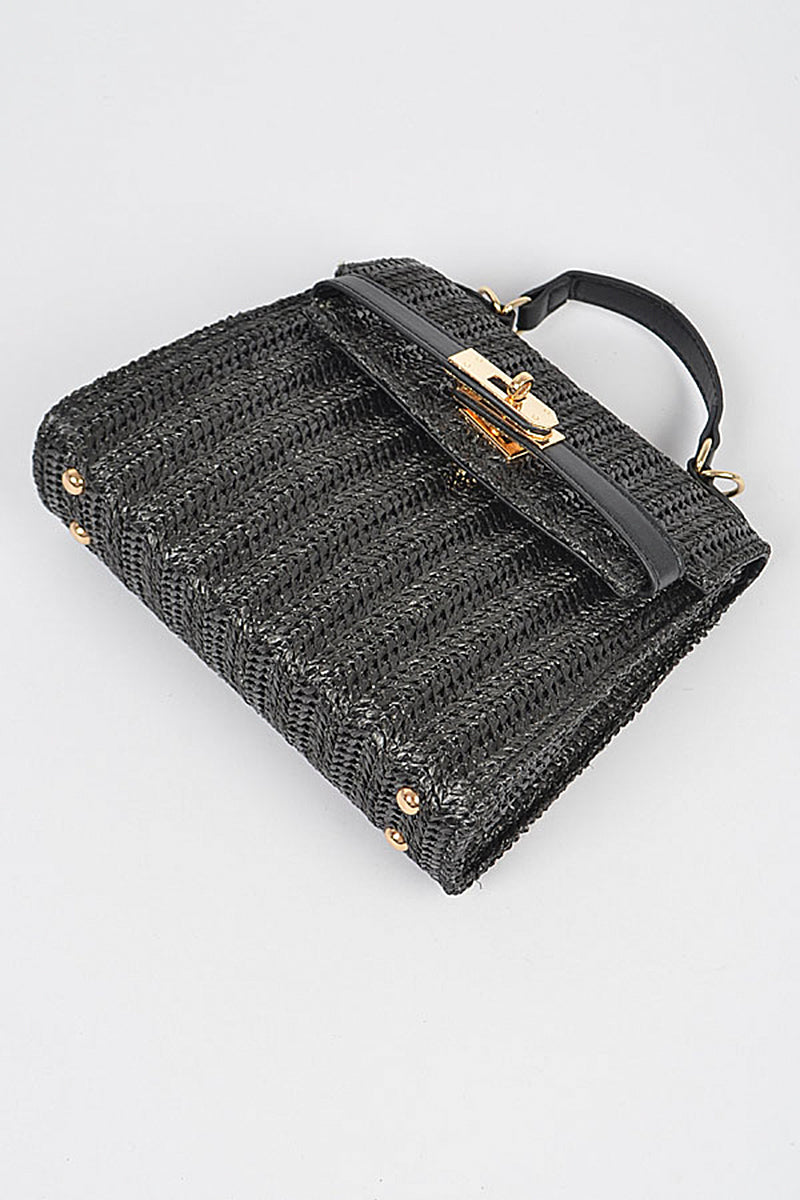 Women's Faux Straw Top Handle Clutch