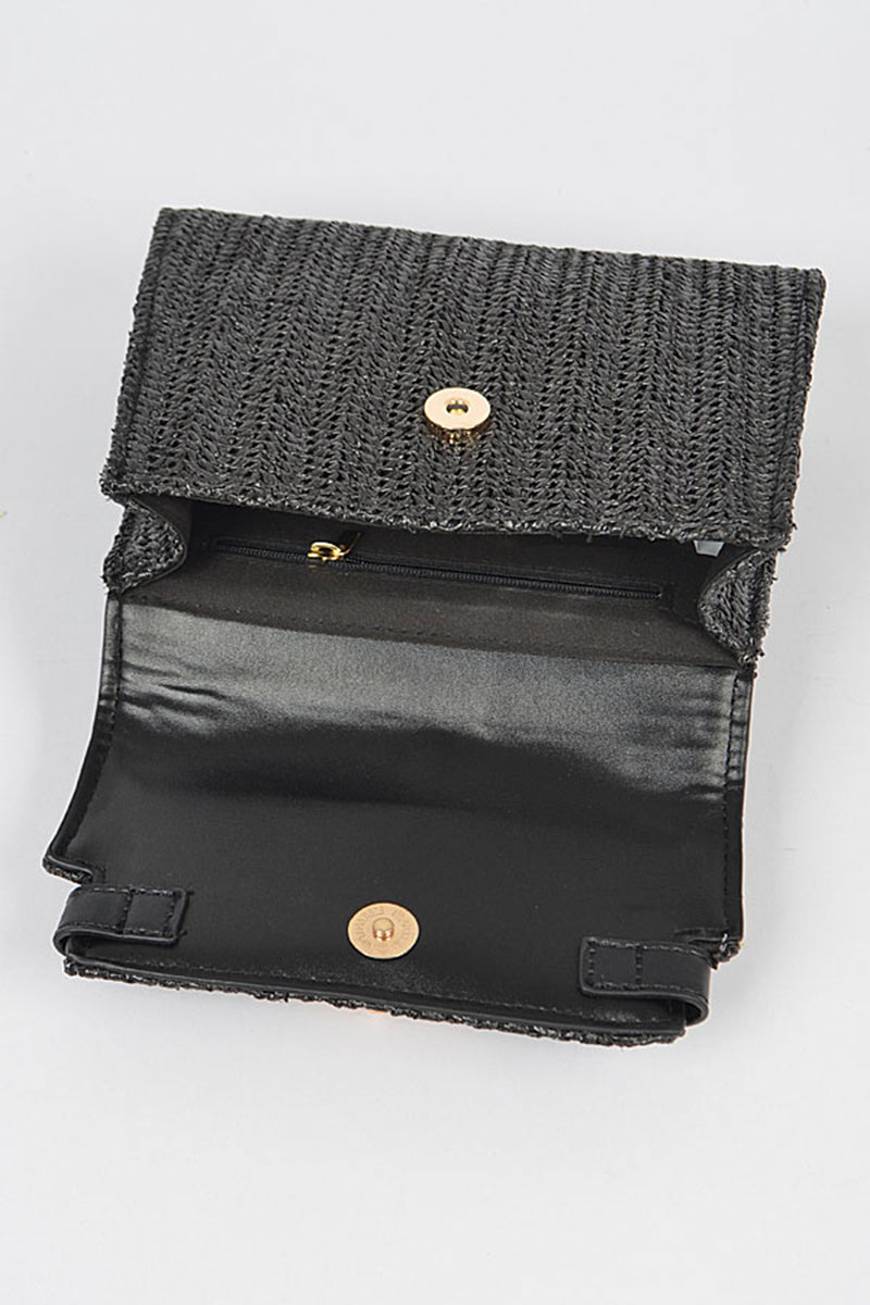 Women's Faux Straw Top Handle Clutch