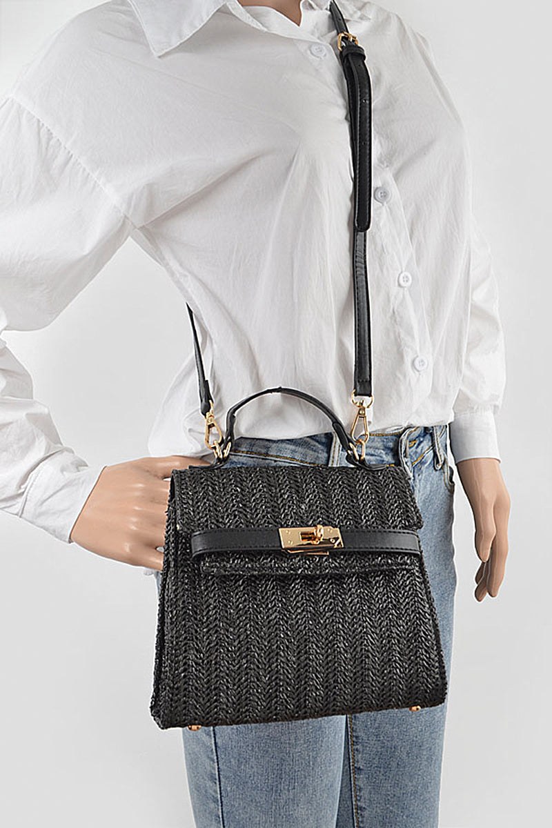 Women's Faux Straw Top Handle Clutch