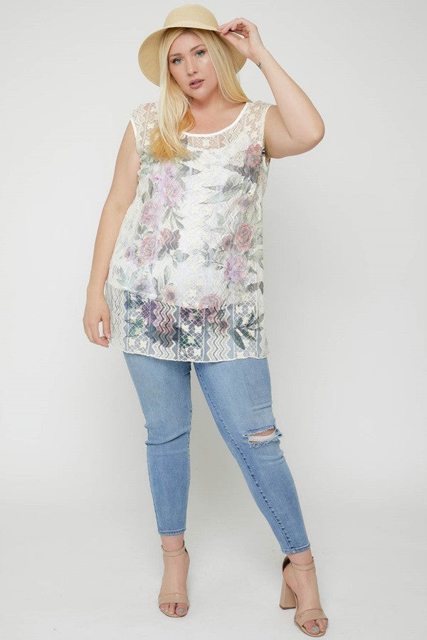 Women's Lace Sleeveless Tunic Top
