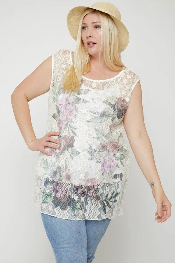 Women's Lace Sleeveless Tunic Top
