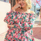 Women's Sheer Floral Print Plus Metallic Threading Long Sleeve Off Shoulder Top Blouse