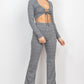 Women's Plaid Cut-out Long Sleeve Top & Pants Set