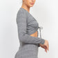 Women's Plaid Cut-out Long Sleeve Top & Pants Set
