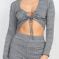 Women's Plaid Cut-out Long Sleeve Top & Pants Set