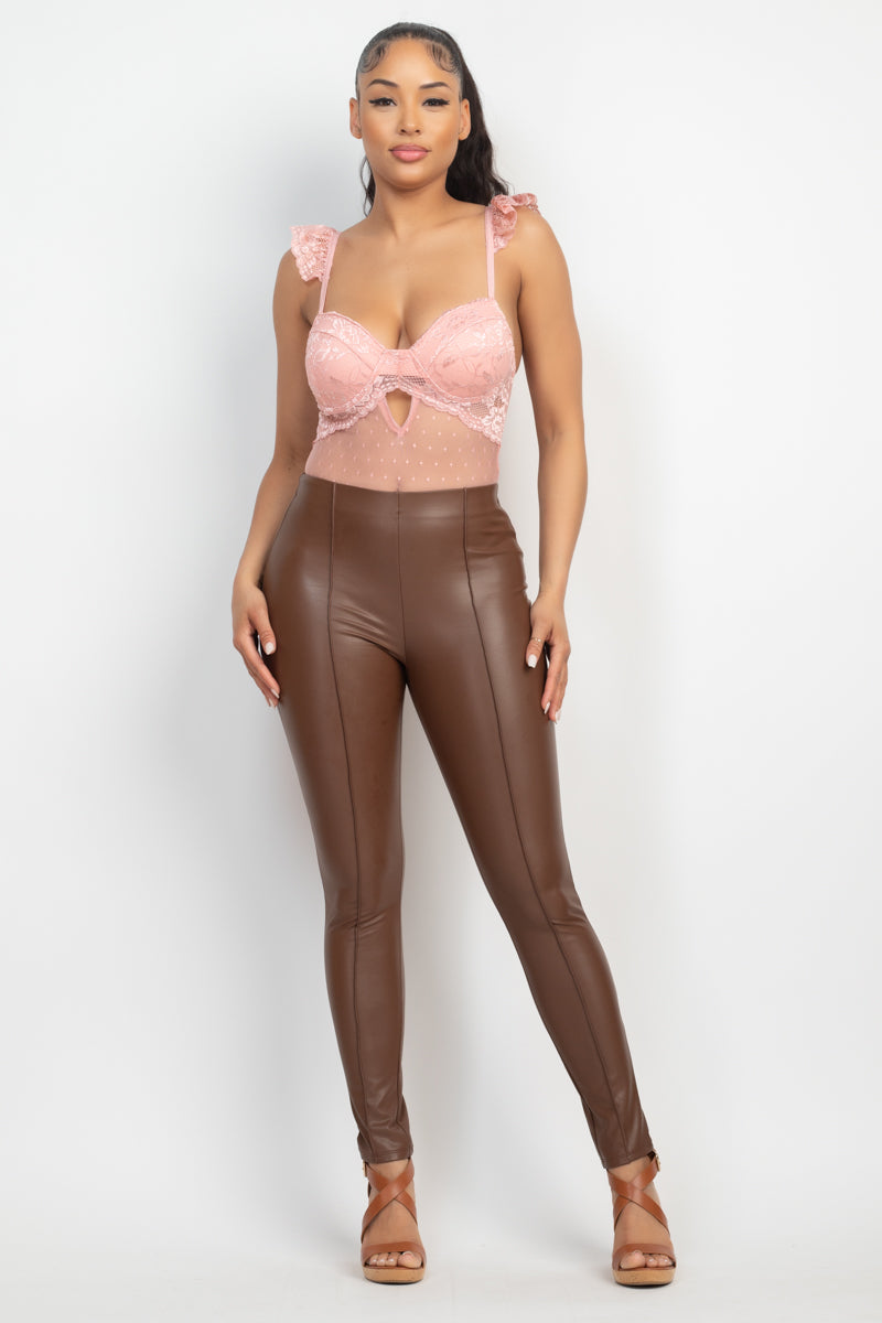 Women's Sweetheart Cut-out Cami Ruffled Bodysuit