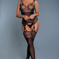 Women's 1 Pc Multiple Strapped Top Attached Garters And Mid-high Stockings With Floral Design