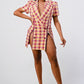 Women's  Collared Double Breasted Plaid Blazer Mini Dress