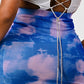 Women's White Sleeveless Top With Detachable Rhinestone Cross Open Back Bodycon Tie Dye Ruched Mini Dress