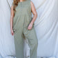 Women's Plus Cotton Front Button Up Detail Sleeveless Jumpsuit