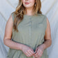 Women's Plus Cotton Front Button Up Detail Sleeveless Jumpsuit