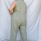 Women's Plus Cotton Front Button Up Detail Sleeveless Jumpsuit
