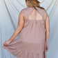 Women's Plus Apricot Textured Ruffle Hem Open Back With Self-tie Mini Dress