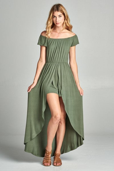 Women's Off Shoulder Solid Jersey Romper Maxi