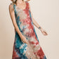 Women's Tie Dye Ribbed Brush Sleeveless Flowy Asymmetrical Hem Midi Dress