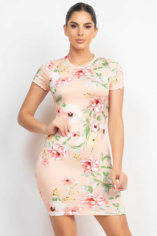 Women's Short Sleeve Floral Bodycon Dress