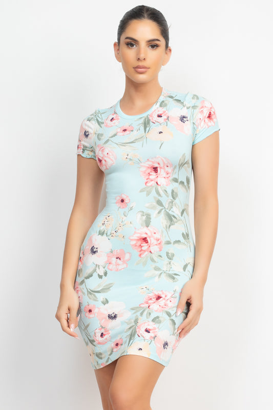 Women's Short Sleeve Floral Bodycon Dress