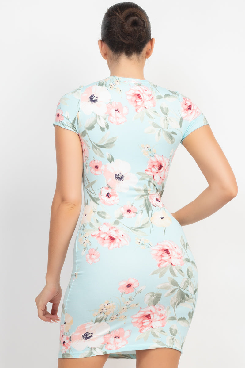 Women's Short Sleeve Floral Bodycon Dress