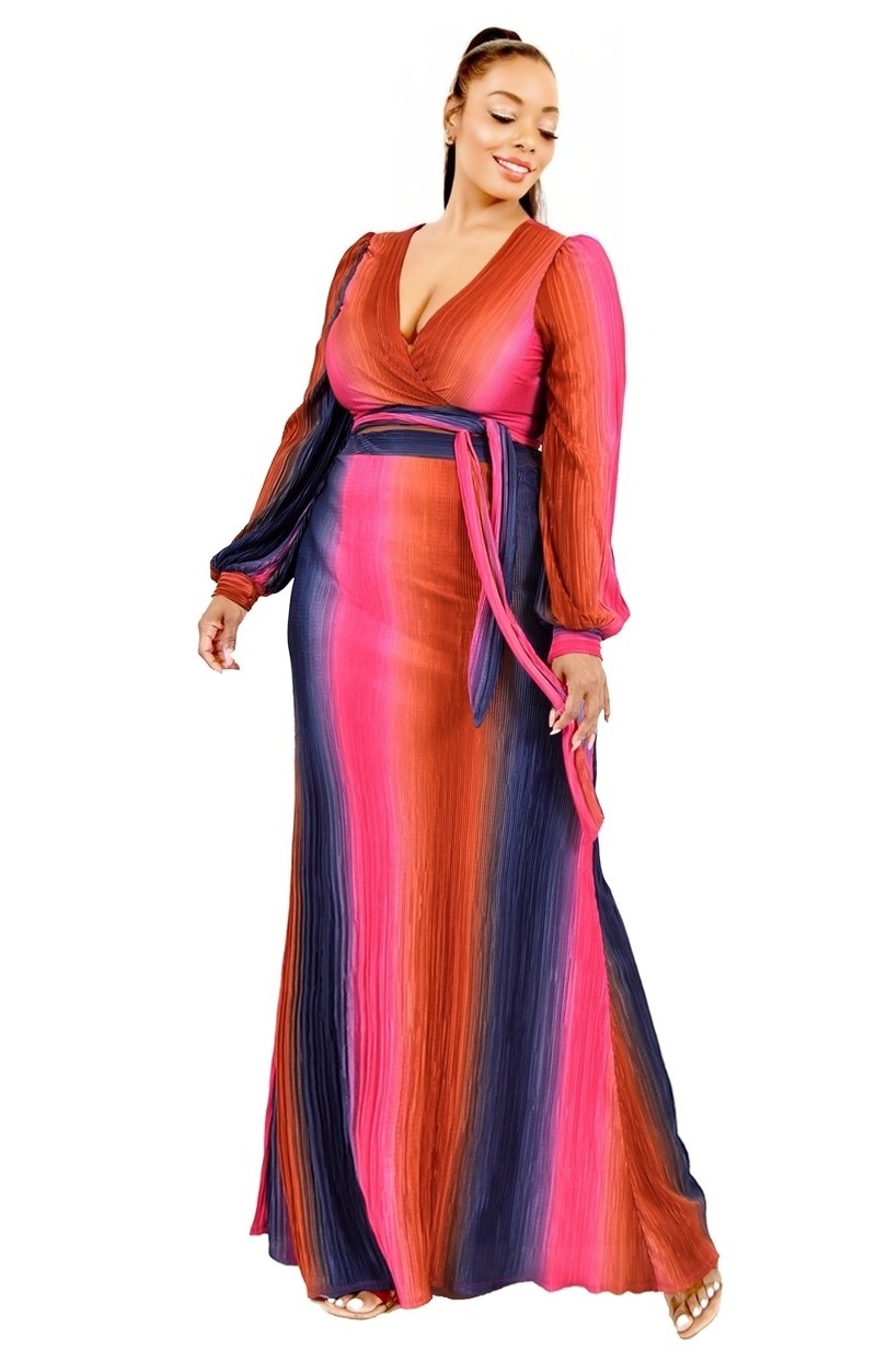 Women's Plus Gradient Stripe 2 Piece Maxi Skirt Set (2X Only)