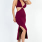 Women's Women's Cut-out Halter Neck Double Back Tie Split Thigh Midi Dress