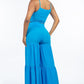 Women's Solid Tie Front Spaghetti Strap Tank Top And Tiered Wide Leg Pants Two Piece Set
