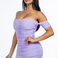 Women's Solid Off The Shoulder Ruched Mini Dress