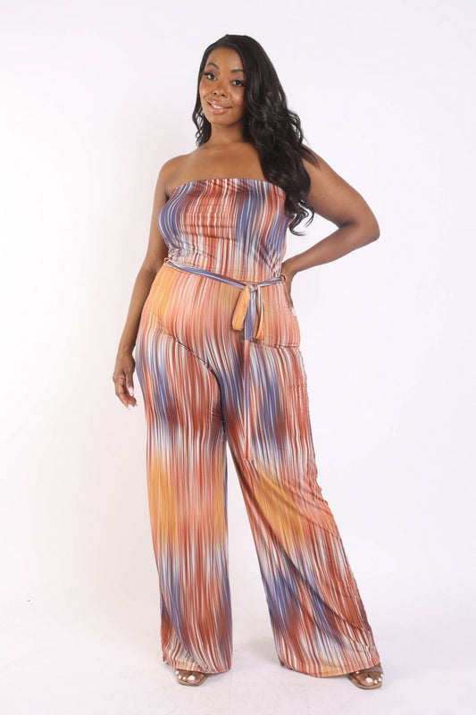Women's Printed Tube Jumpsuit With Self Belt