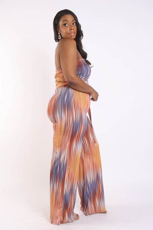 Women's Printed Tube Jumpsuit With Self Belt