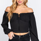 Women's Off Shoulder Smocking Woven Top