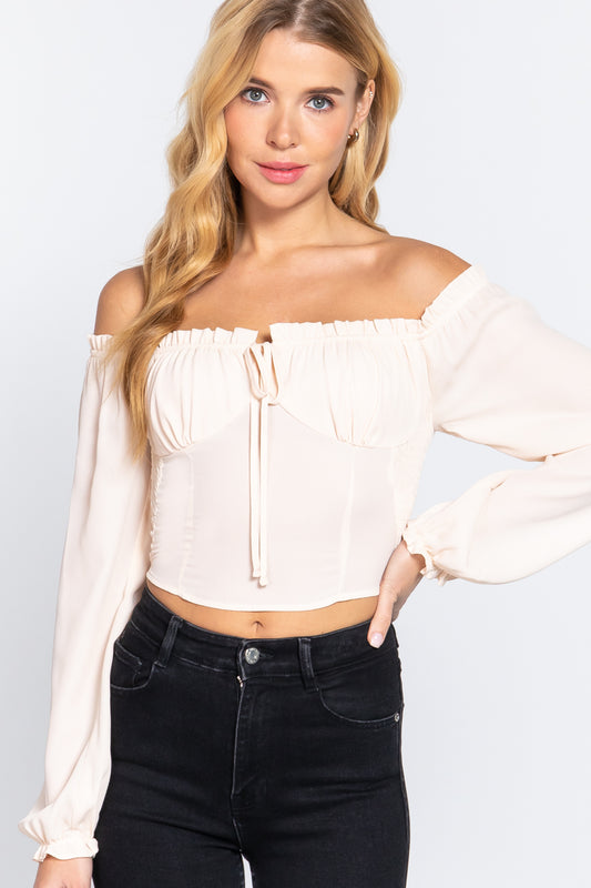 Women's Off Shoulder Smocking Woven Top
