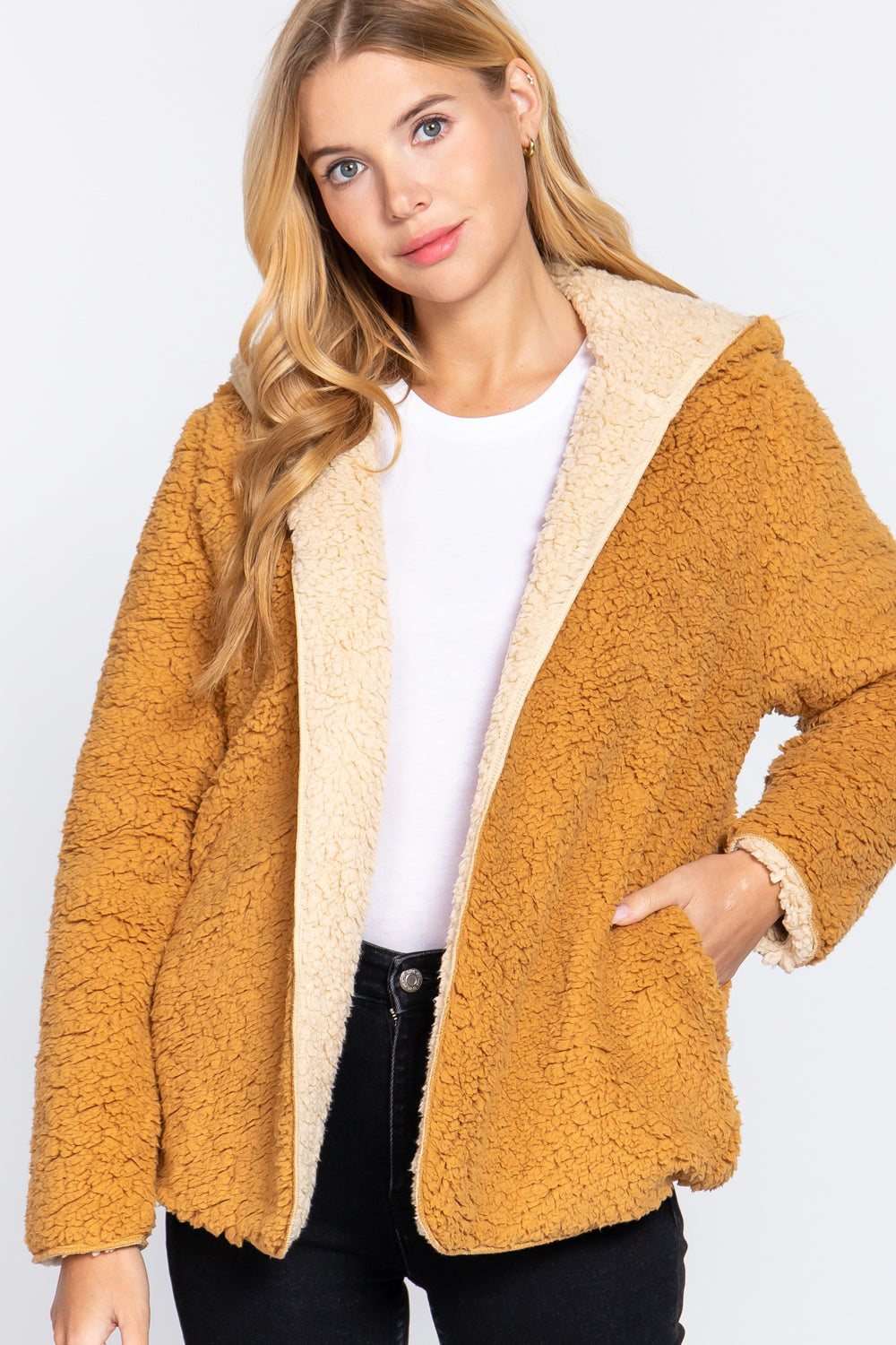 Women's Hoodie Faux Fur Reversible Jacket