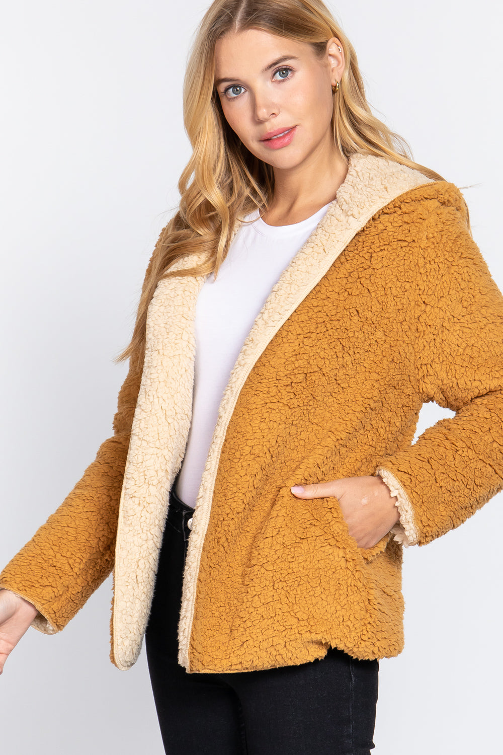 Women's Hoodie Faux Fur Reversible Jacket