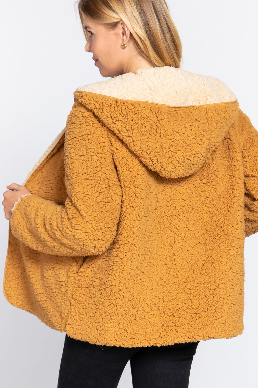 Women's Hoodie Faux Fur Reversible Jacket