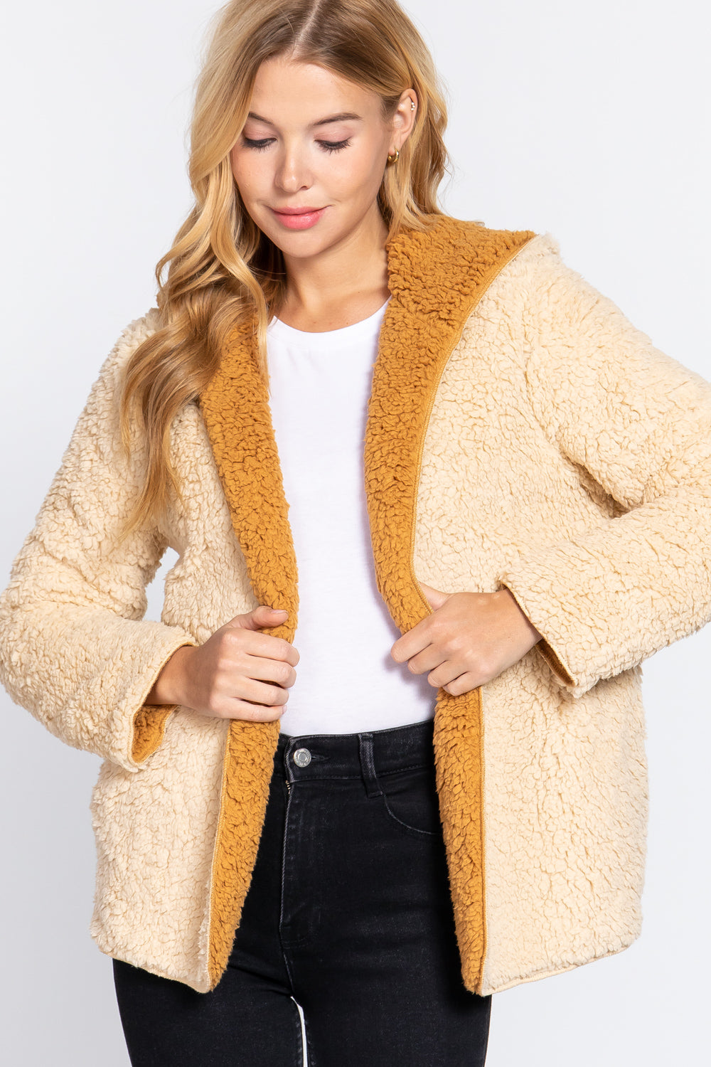 Women's Hoodie Faux Fur Reversible Jacket