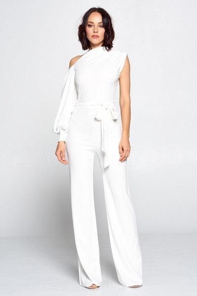 Women's One Shoulder Solid Print Jumpsuit