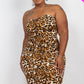 Women's Leopard Print Ruched Drawstring Tube Dress