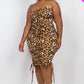 Women's Leopard Print Ruched Drawstring Tube Dress