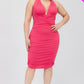 Women's Plus Plunging Neck Crisscross Back Ruched Bodycon Mini Dress