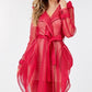 Women's Side Tacking Waist Tie Mesh Coat