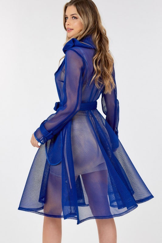 Women's Side Tacking Waist Tie Mesh Coat