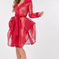 Women's Side Tacking Waist Tie Mesh Coat
