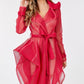 Women's Side Tacking Waist Tie Mesh Coat