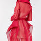 Women's Side Tacking Waist Tie Mesh Coat