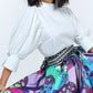 Women's Puff Sleeve Blouse With Pearl Buttons