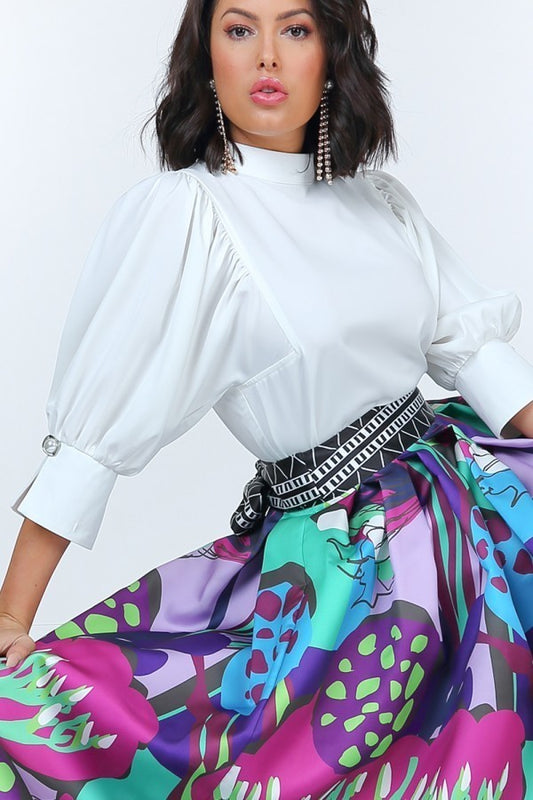 Women's Puff Sleeve Blouse With Pearl Buttons