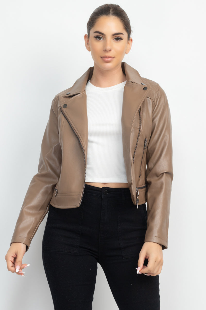 Women's Zippered Notch Lapel Rider Jacket