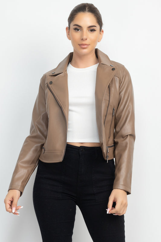 Women's Zippered Notch Lapel Rider Jacket