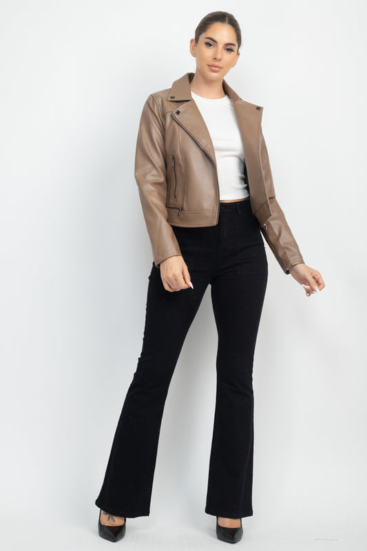 Women's Zippered Notch Lapel Rider Jacket