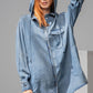 Women's Washed Drawstring Hood Loose Fit Denim Shirt Jacket