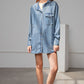 Women's Washed Drawstring Hood Loose Fit Denim Shirt Jacket